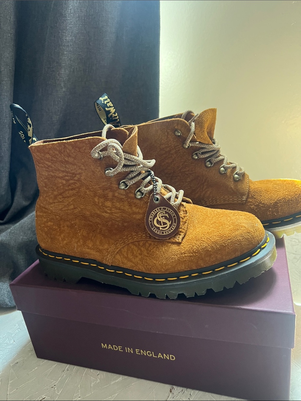 Dr. Martens Burnt Yellow  Suede Lace-Up Ankle Boots with Yellow Welt